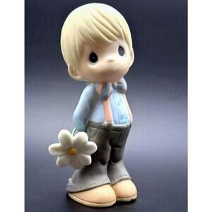 Precious Moments Charming Boy Figurine Holding a Daisy